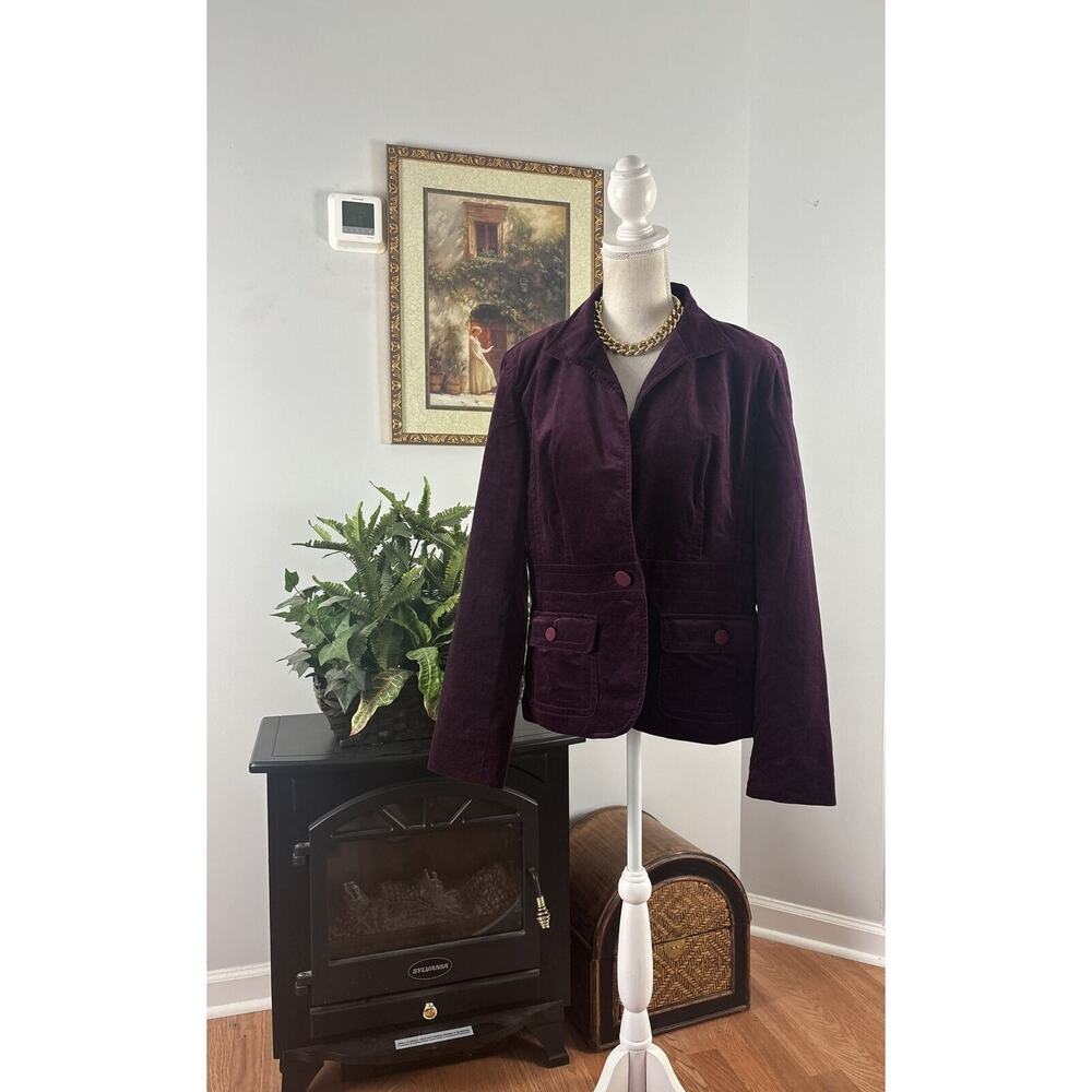 Talbots Women's Brown Suede One Botton Open Purple Jacket 2 Pockets Size 12